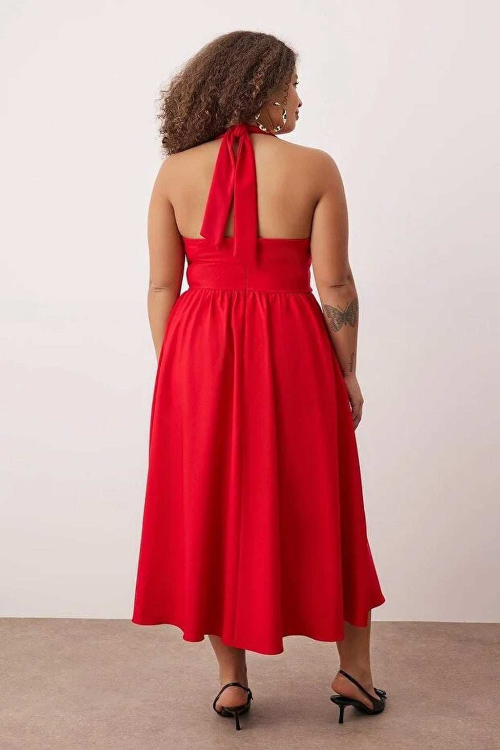 Square Neck Skater Midi Finike Woven Plus Size Dress
