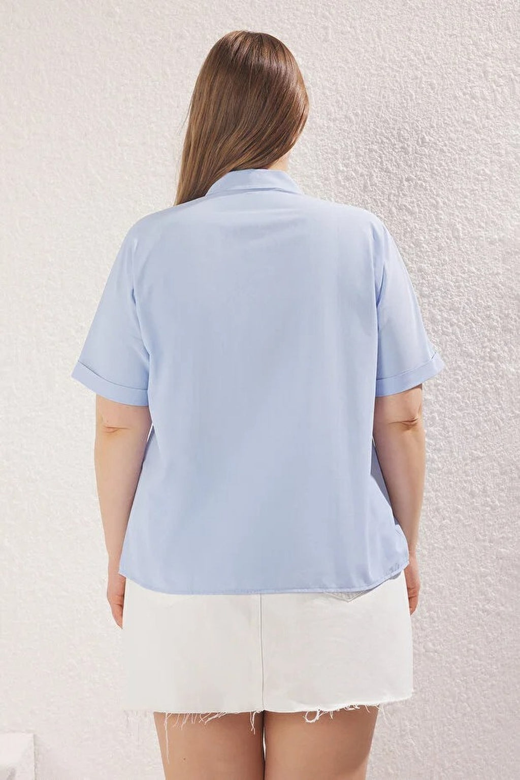 Short-Sleeve Embellished Woven Plus Size Shirt