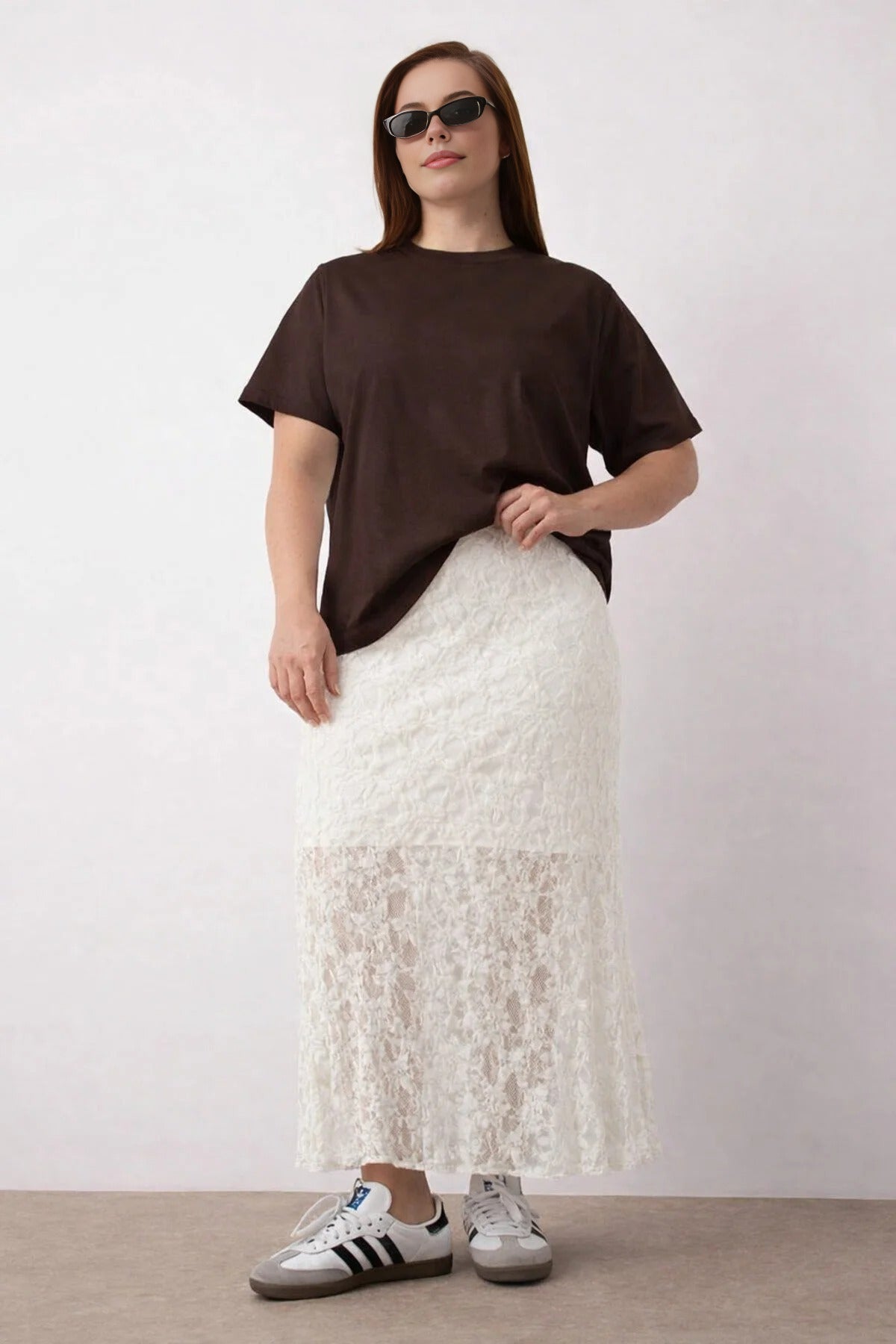Lace A-line Mini Lined Plus Size Skirt