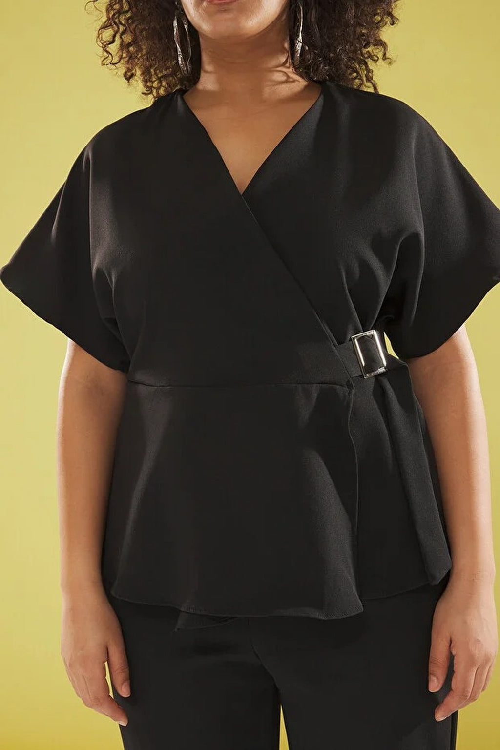 V-Neck Plus Size Jumpsuit with Adjustable Belt Buckle