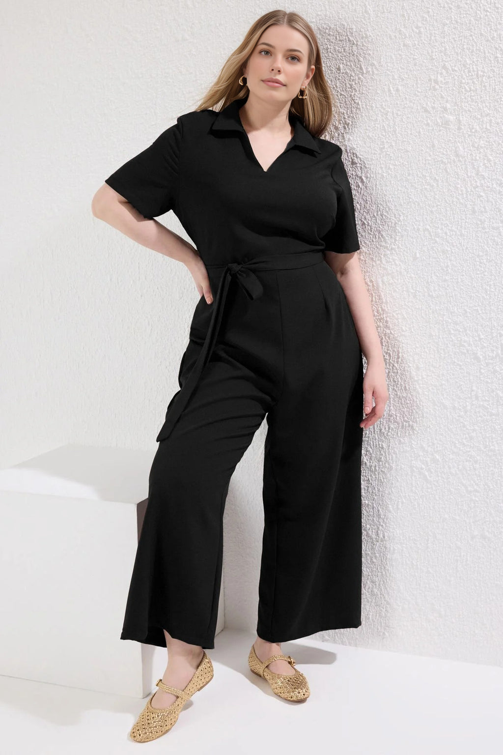 V-Neck Wrap Plus Size Woven Jumpsuit