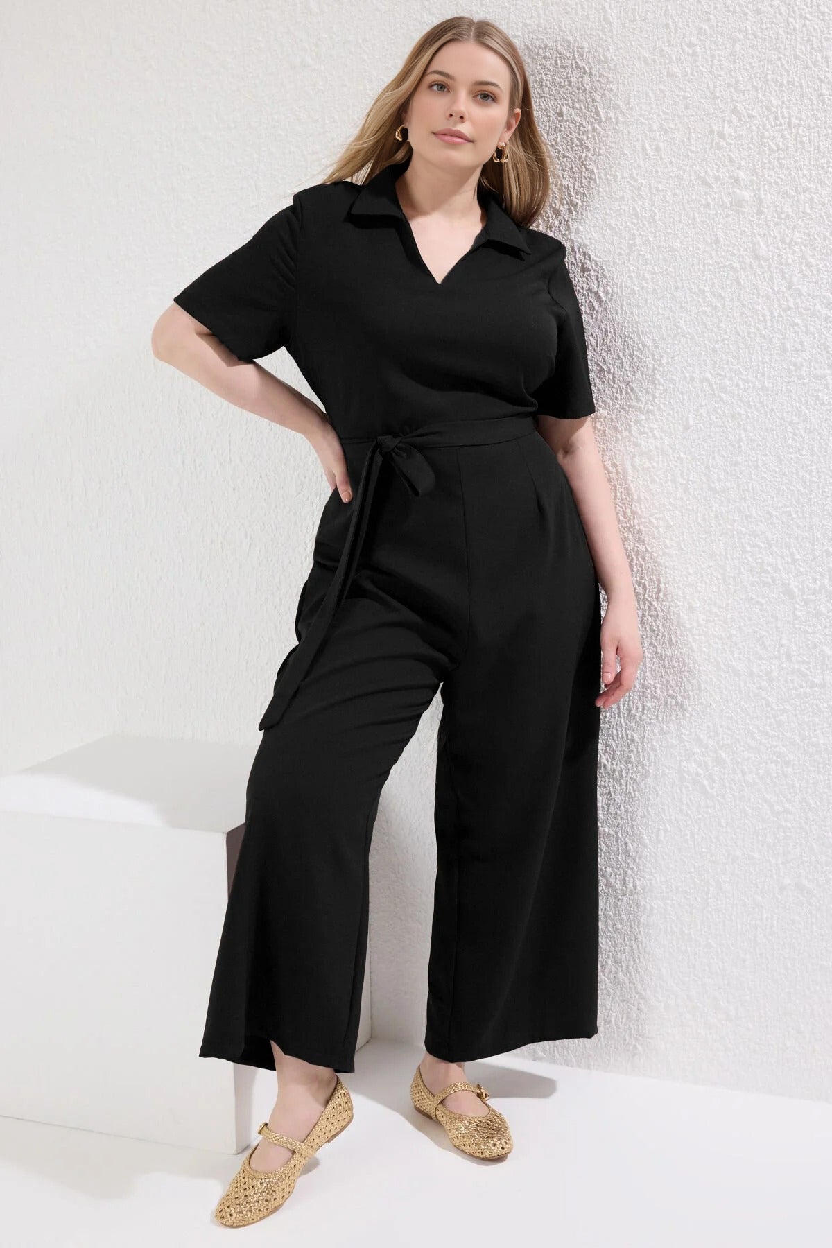 V-Neck Wrap Plus Size Woven Jumpsuit