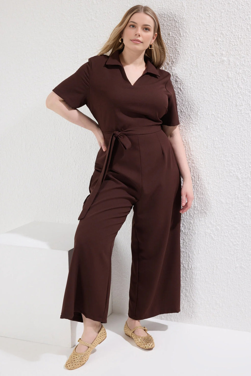 V-Neck Wrap Plus Size Woven Jumpsuit