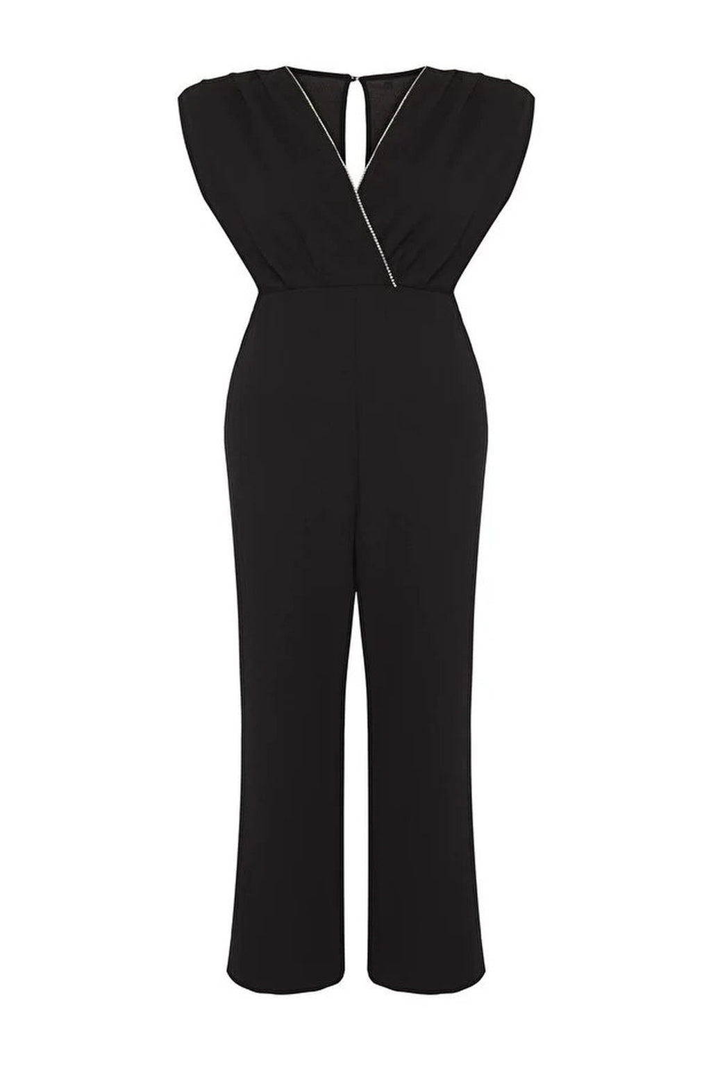 Wrap-Around Collar Embellished Knitted Plus Size Jumpsuit