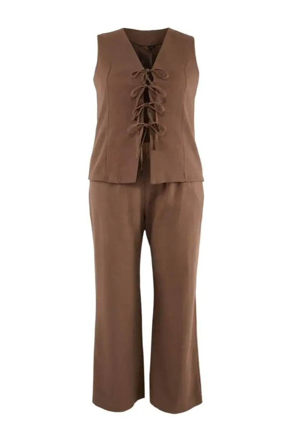 2- Piece Wide Leg Linen Look Top and Bottom Set with Drawstring Front
