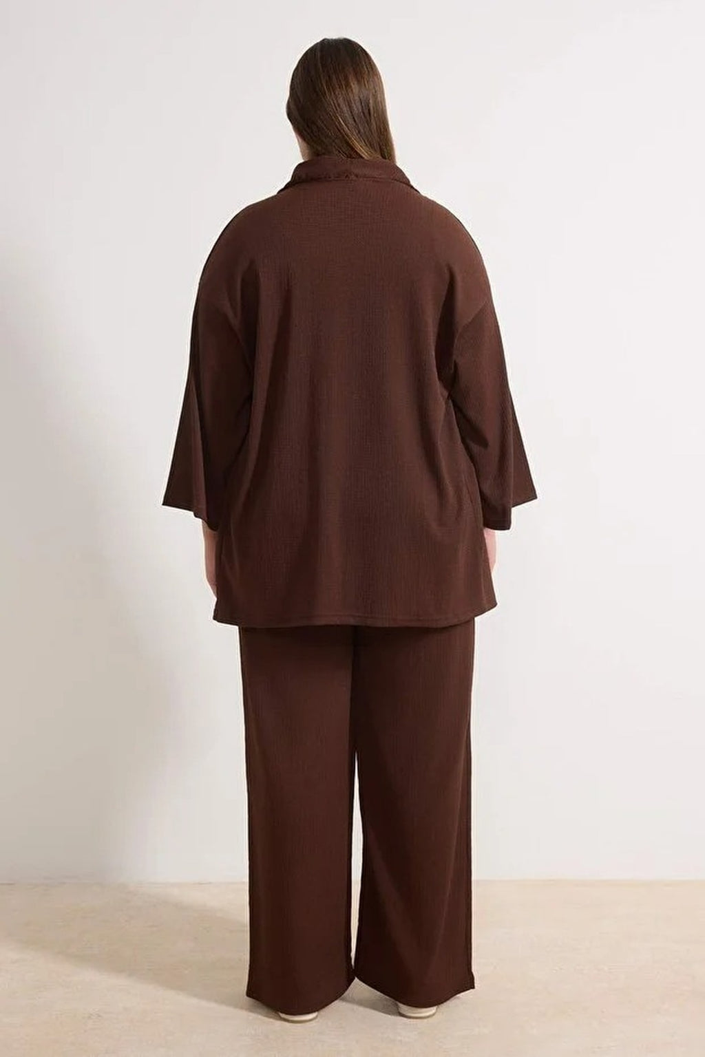 2- Piece Straight Relaxed Fit Flexible Kimono Knit Plus Size Top and Bottom Set