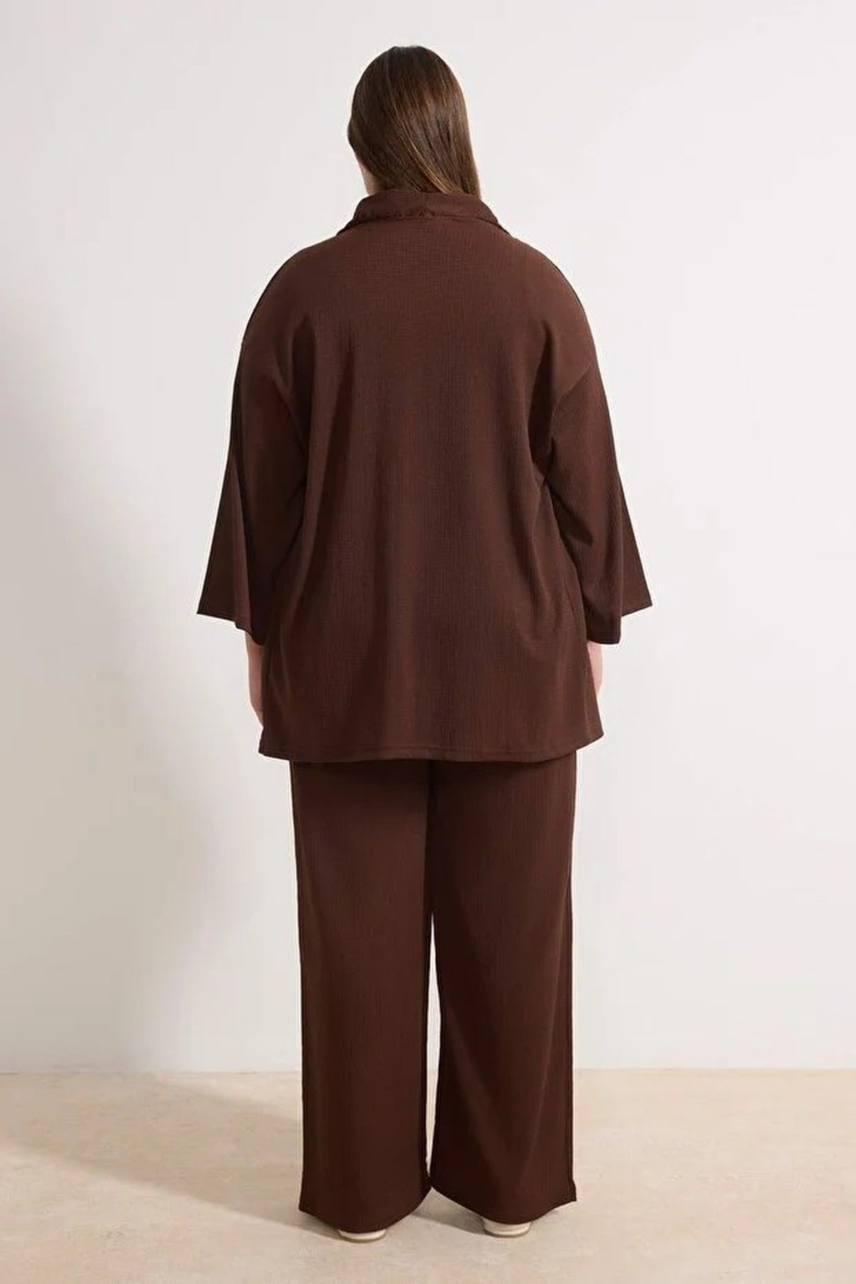 2- Piece Straight Relaxed Fit Flexible Kimono Knit Plus Size Top and Bottom Set