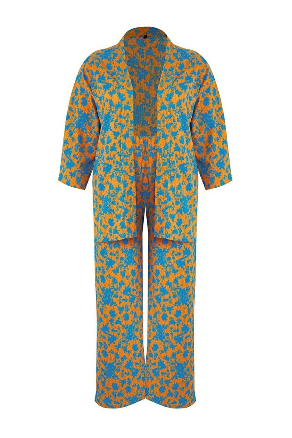 2- Piece Straight Relaxed Fit Flexible Kimono Knit Plus Size Top and Bottom Set