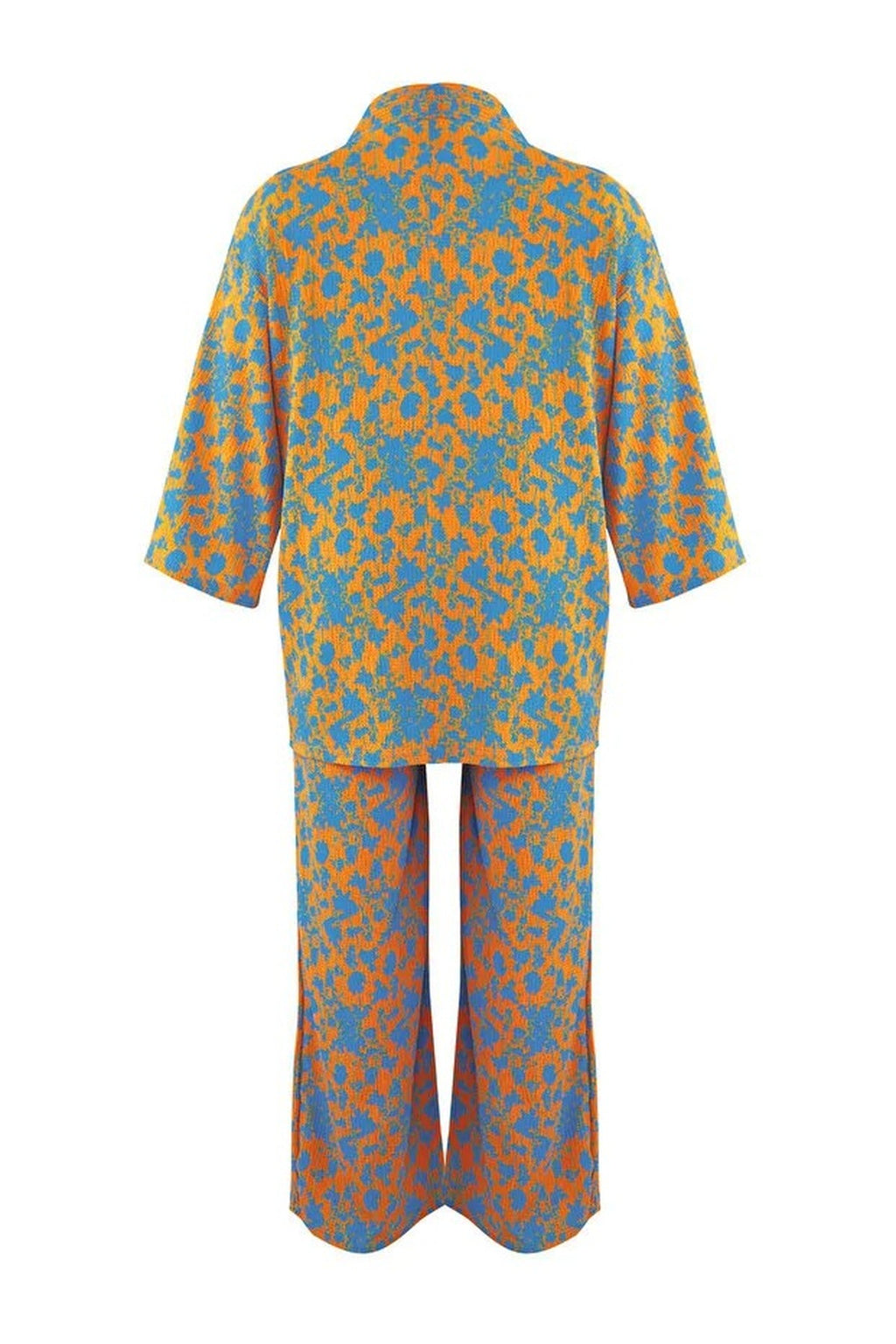 2- Piece Straight Relaxed Fit Flexible Kimono Knit Plus Size Top and Bottom Set