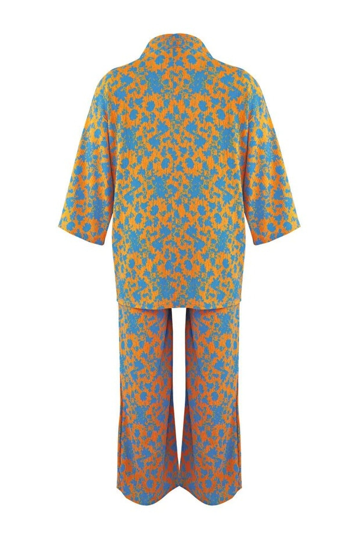 2- Piece Straight Relaxed Fit Flexible Kimono Knit Plus Size Top and Bottom Set
