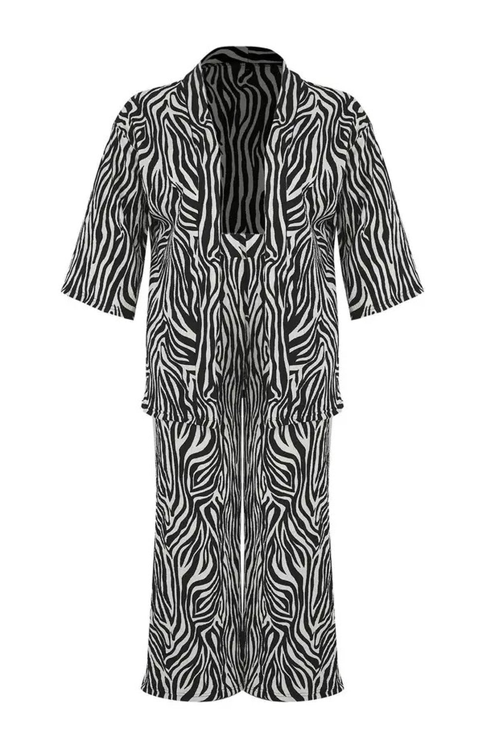 2- Piece Straight Relaxed Fit Flexible Kimono Knit Plus Size Top and Bottom Set