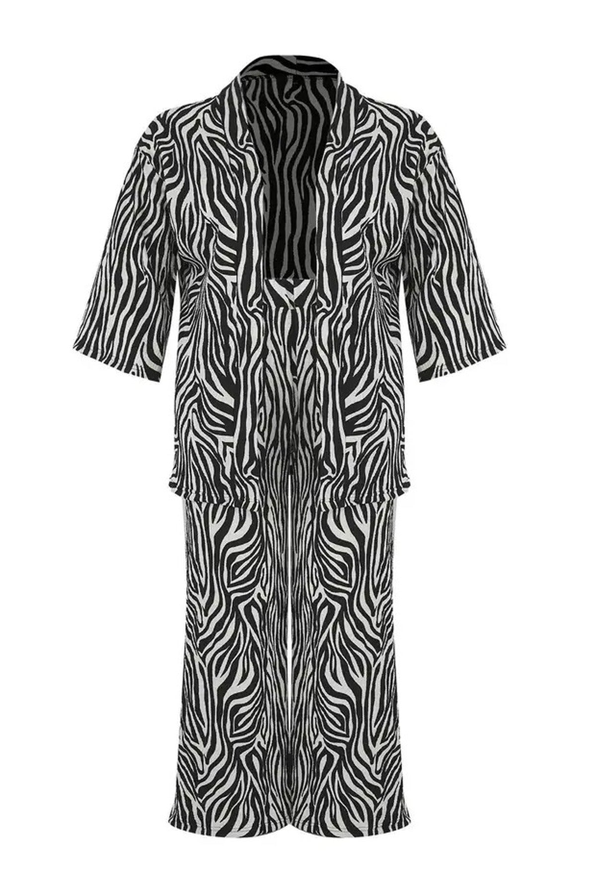 2- Piece Straight Relaxed Fit Flexible Kimono Knit Plus Size Top and Bottom Set
