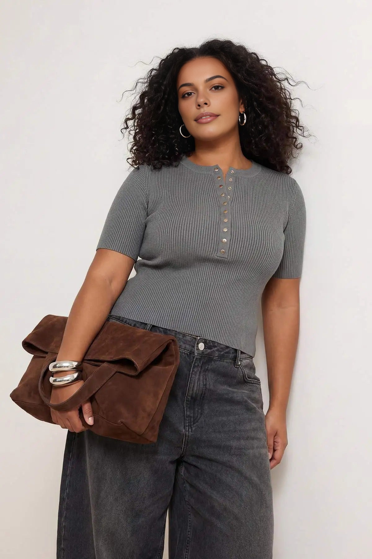 Snap Button Detail Ribbed Summer Knit Blouse