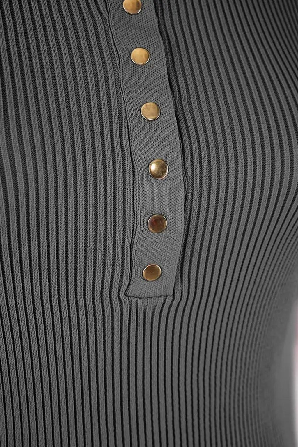Snap Button Detail Ribbed Summer Knit Blouse
