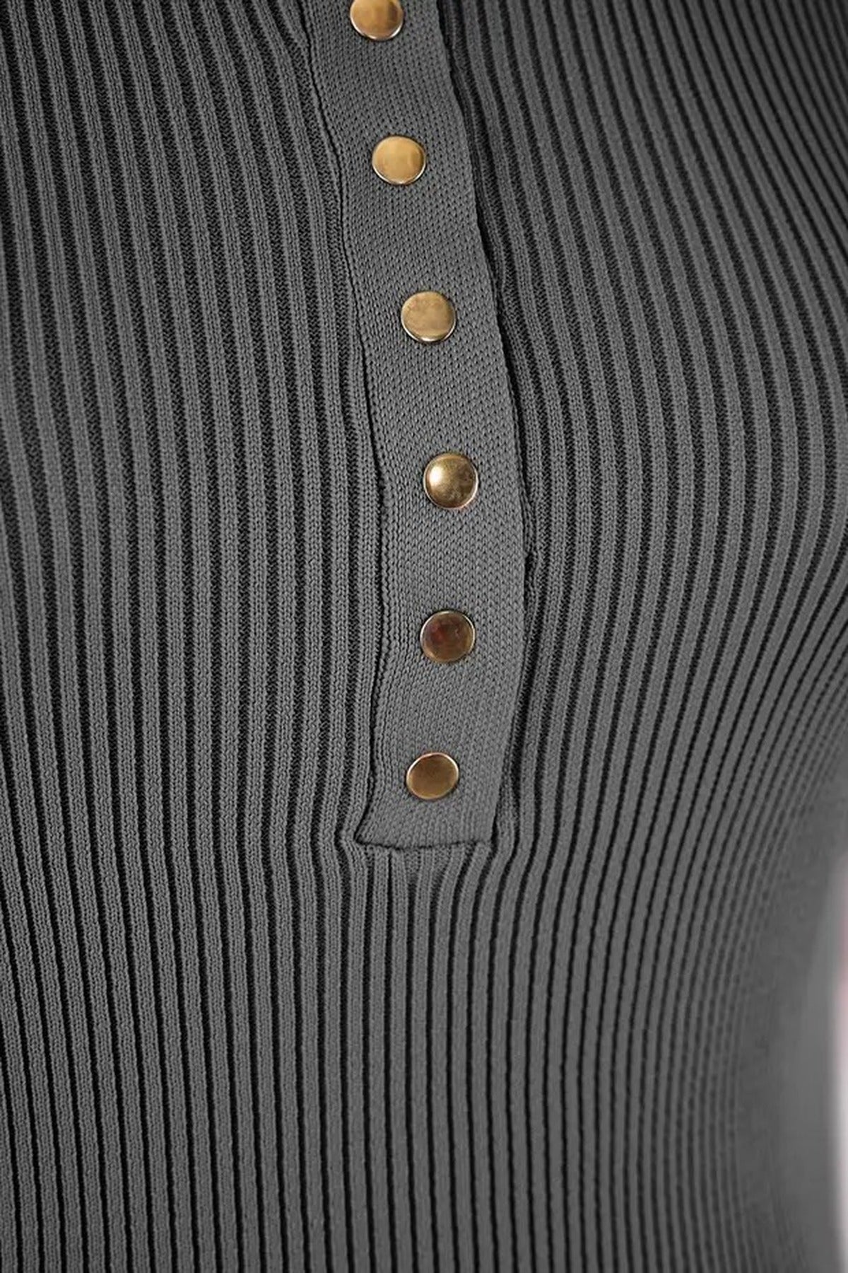 Snap Button Detail Ribbed Summer Knit Blouse