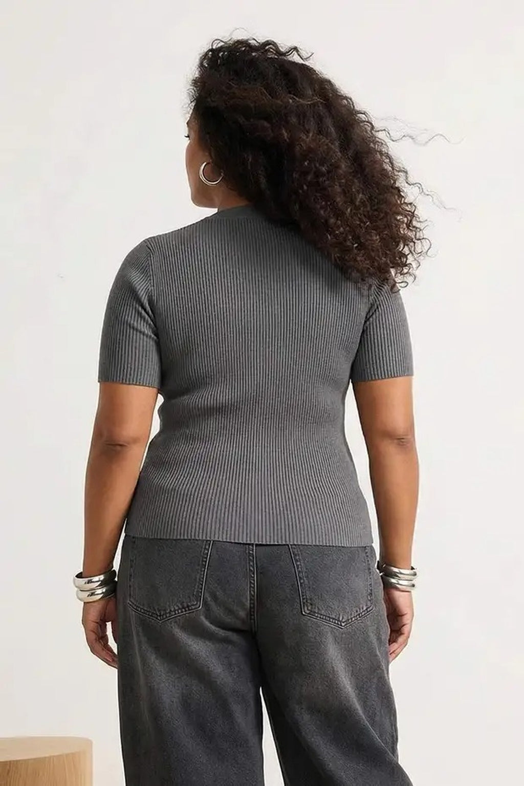 Snap Button Detail Ribbed Summer Knit Blouse
