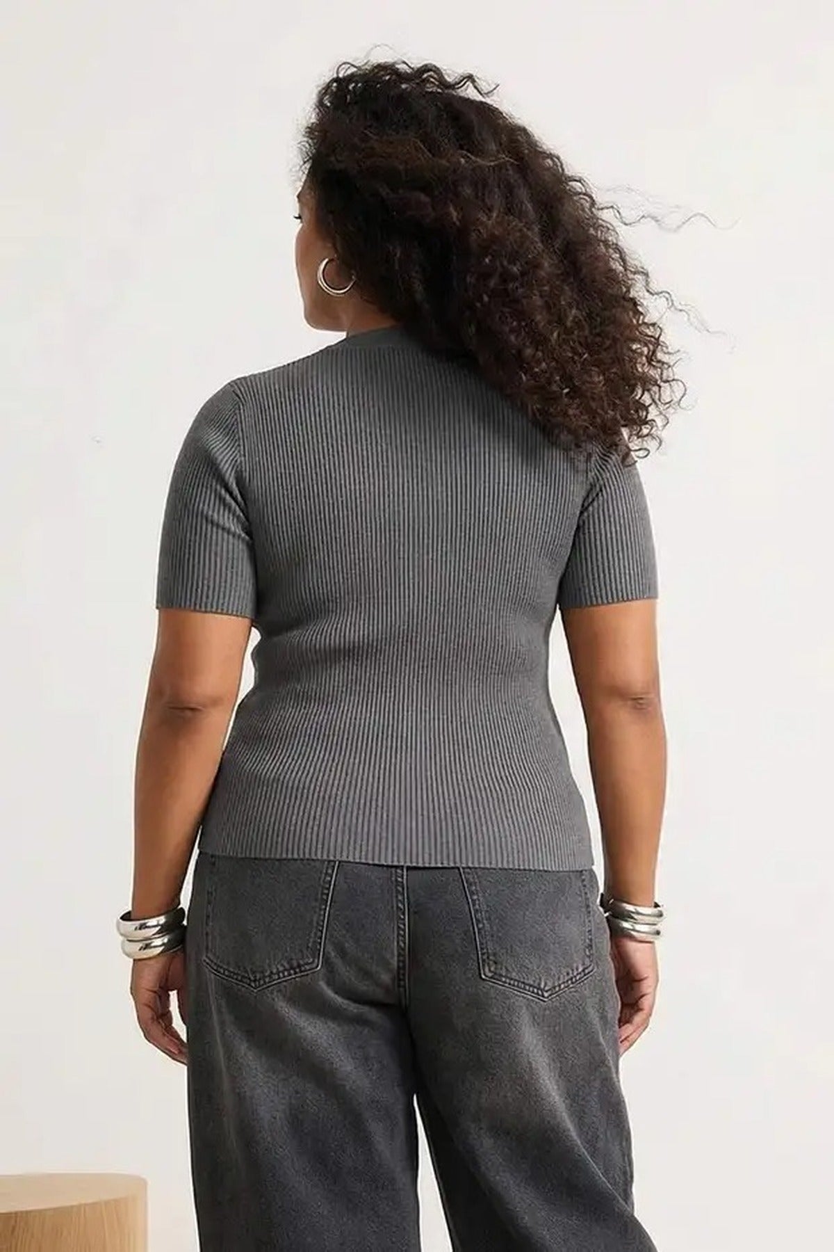 Snap Button Detail Ribbed Summer Knit Blouse