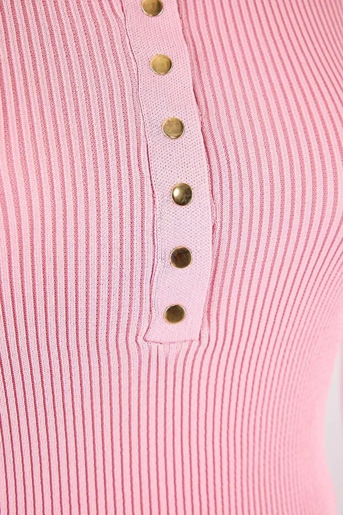 Snap Button Detail Ribbed Summer Knit Blouse