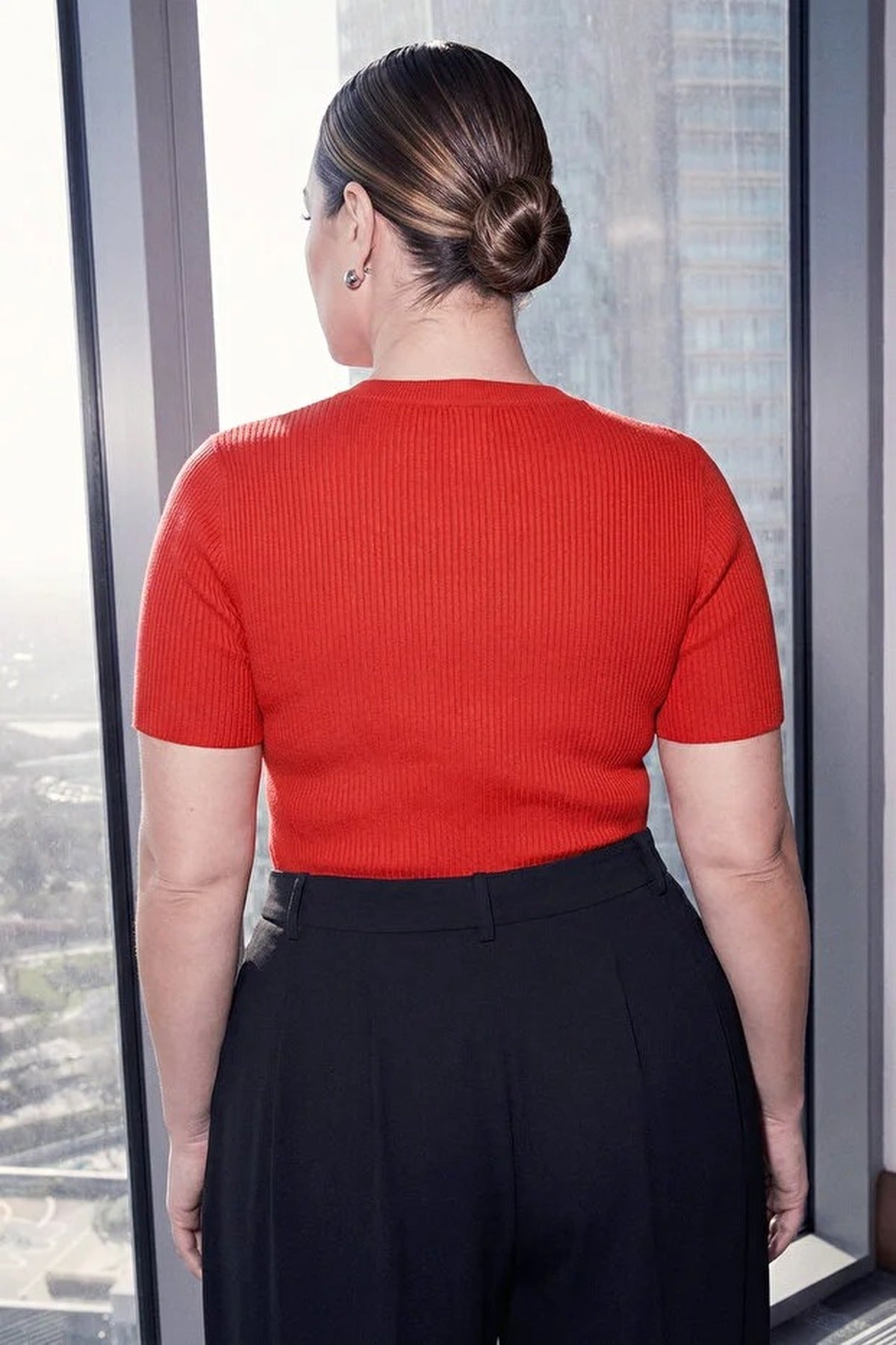 Snap Button Detail Ribbed Summer Knit Blouse