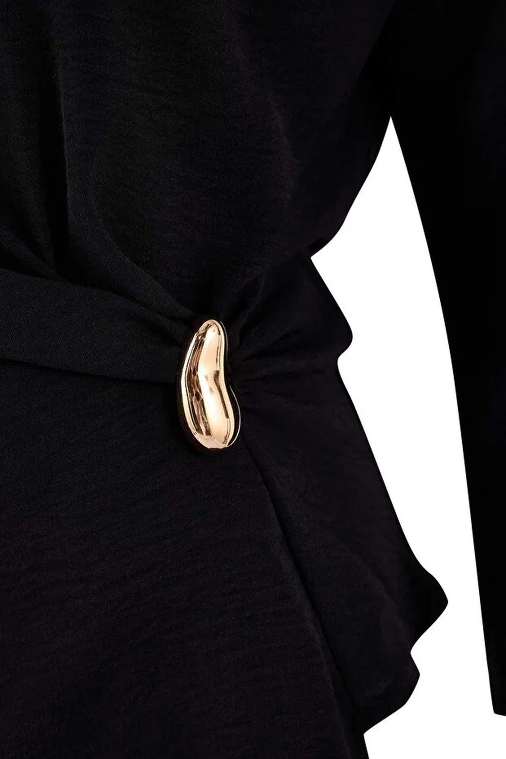 Gold Accessory Asymmetrical Collar Long Sleeve Woven Plus Size Blouse