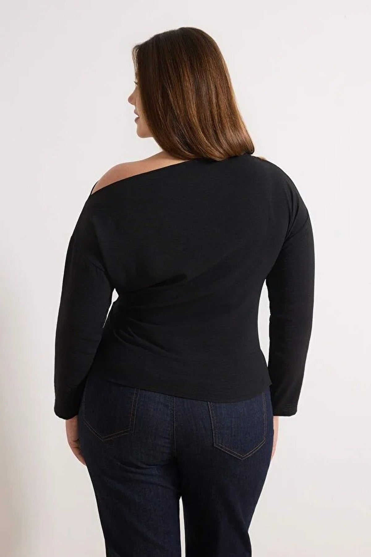 Gold Accessory Asymmetrical Collar Long Sleeve Woven Plus Size Blouse