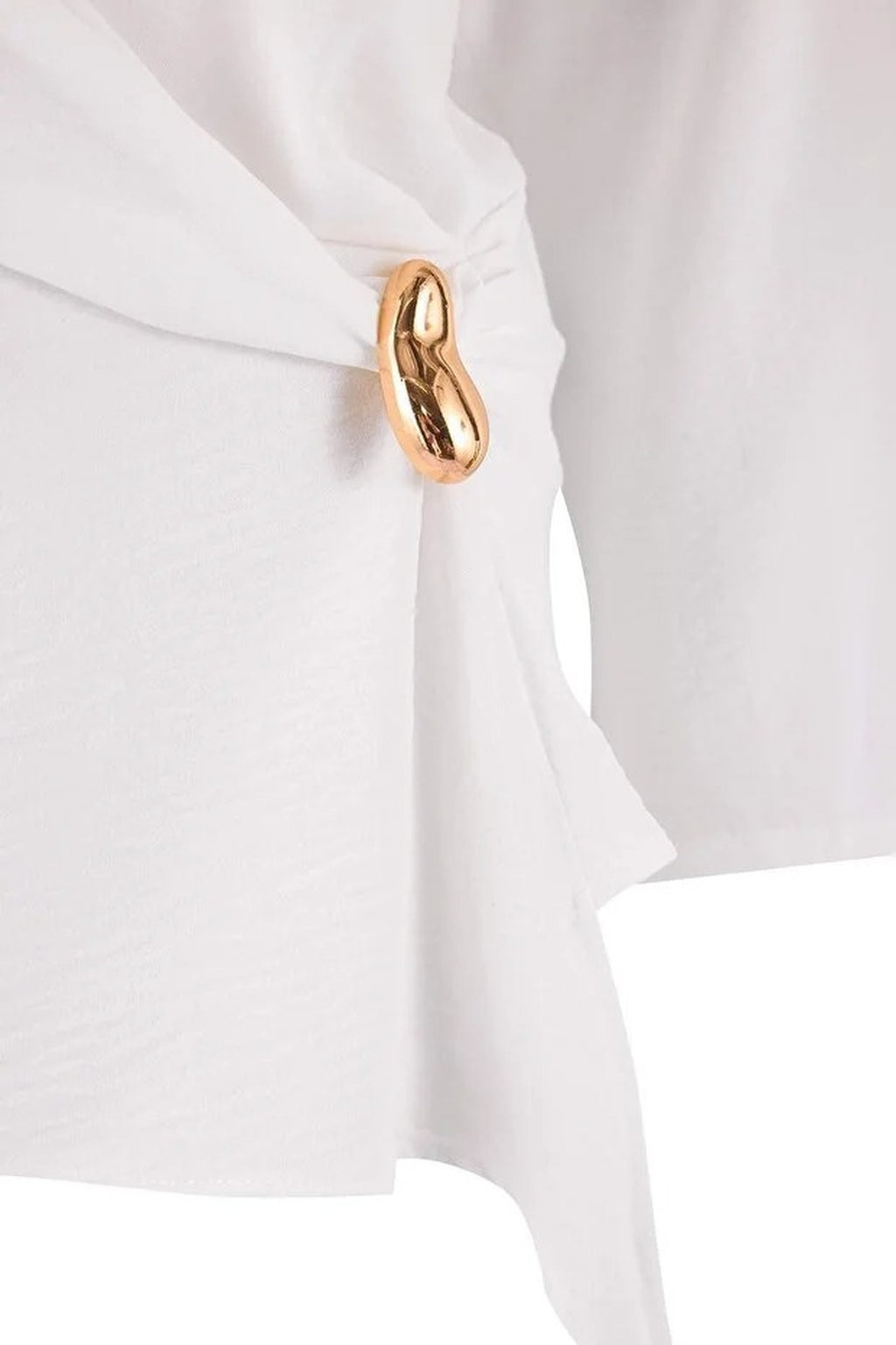 Gold Accessory Asymmetrical Collar Long Sleeve Woven Plus Size Blouse