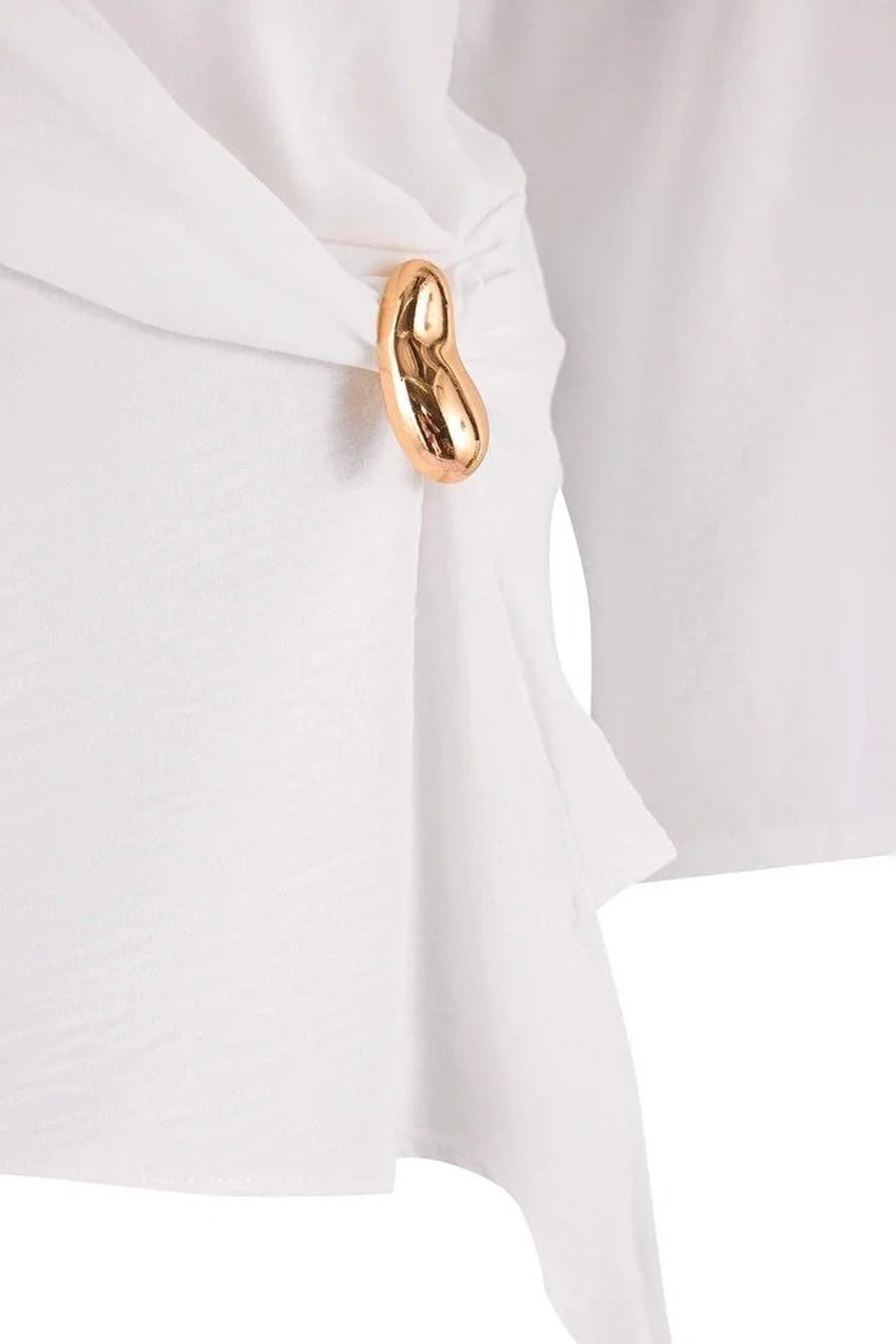 Gold Accessory Asymmetrical Collar Long Sleeve Woven Plus Size Blouse