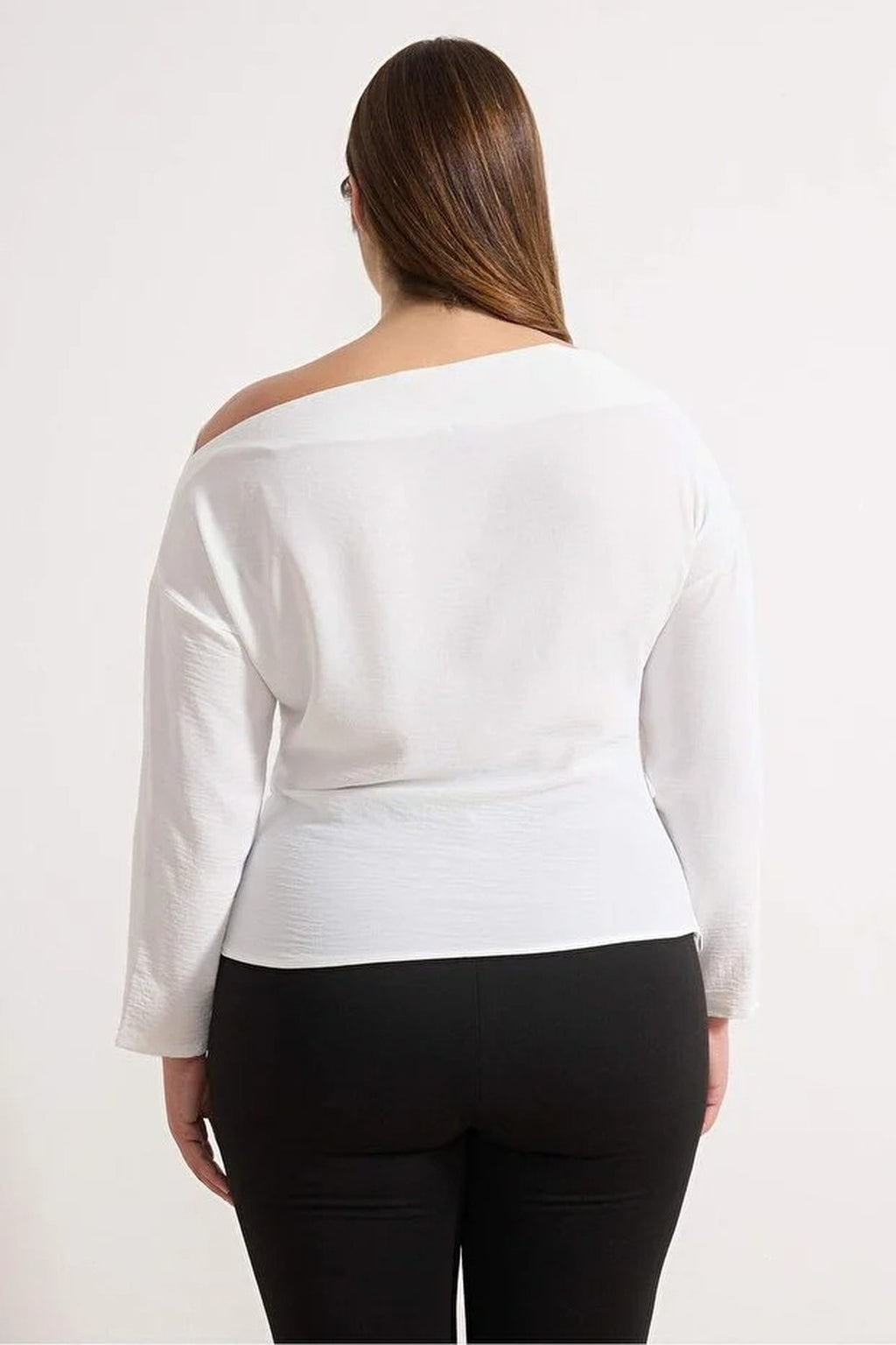 Gold Accessory Asymmetrical Collar Long Sleeve Woven Plus Size Blouse