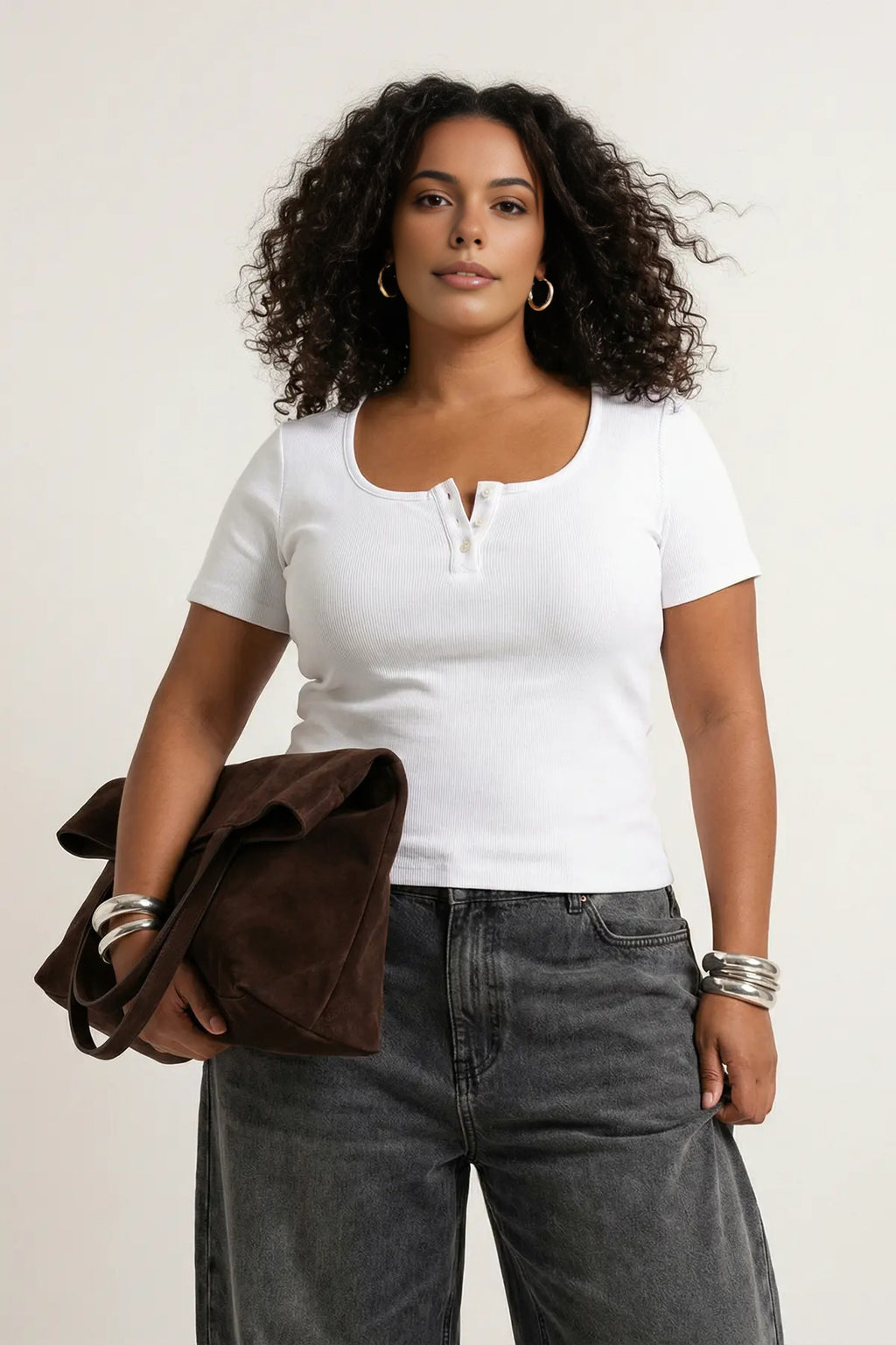 Pool Neck Fitted Knitted Plus Size Blouse