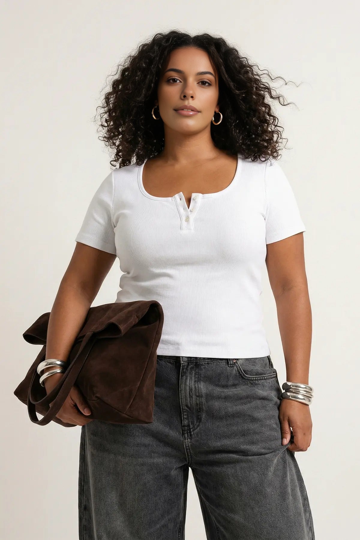 Pool Neck Fitted Knitted Plus Size Blouse