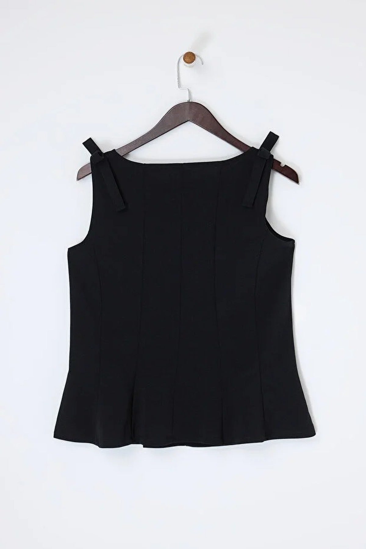 Sleeveless Peplum Blouse with Waist and Shoulder Bow Detail