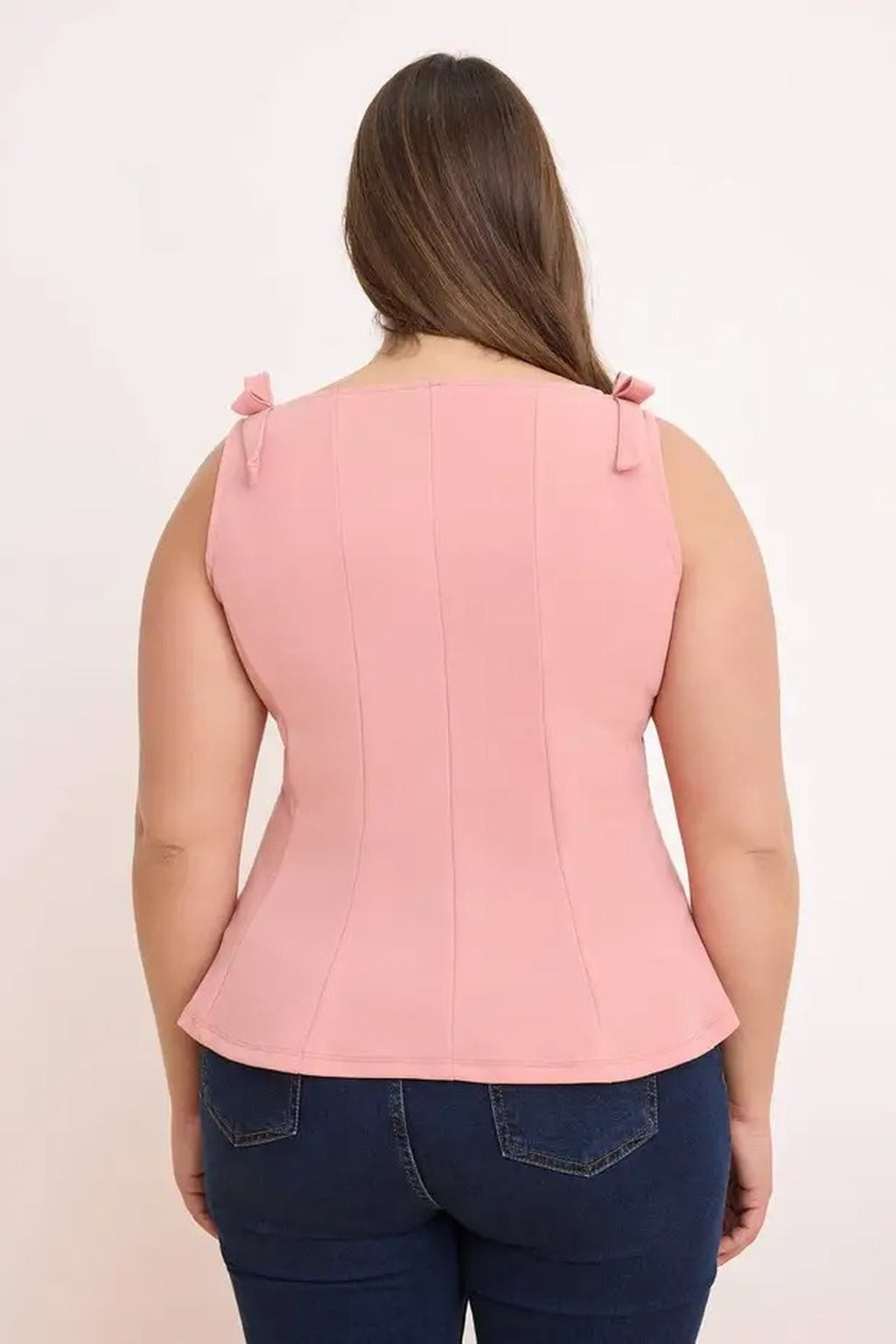 Sleeveless Peplum Blouse with Waist and Shoulder Bow Detail