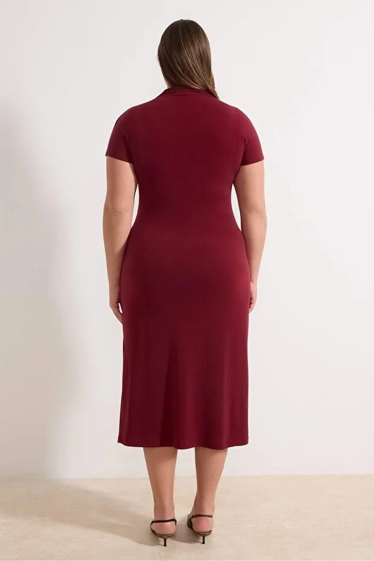 High Neck Knot Detail Midi Knitted Plus Size Dress