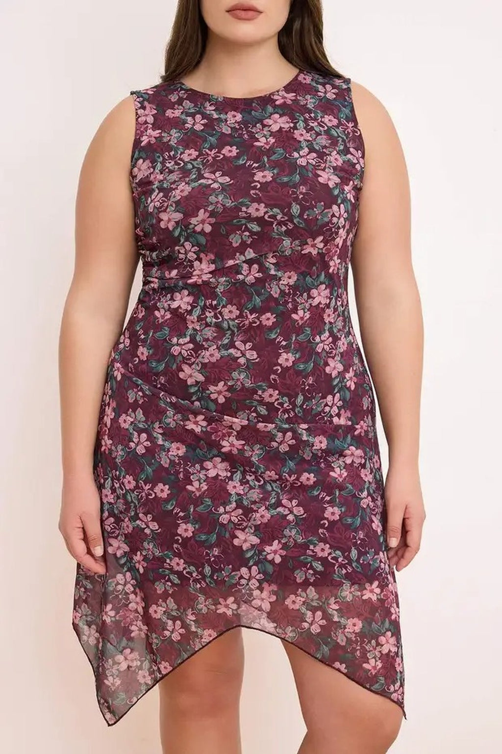 Floral Patterned Tulle Knitted Plus Size Dress