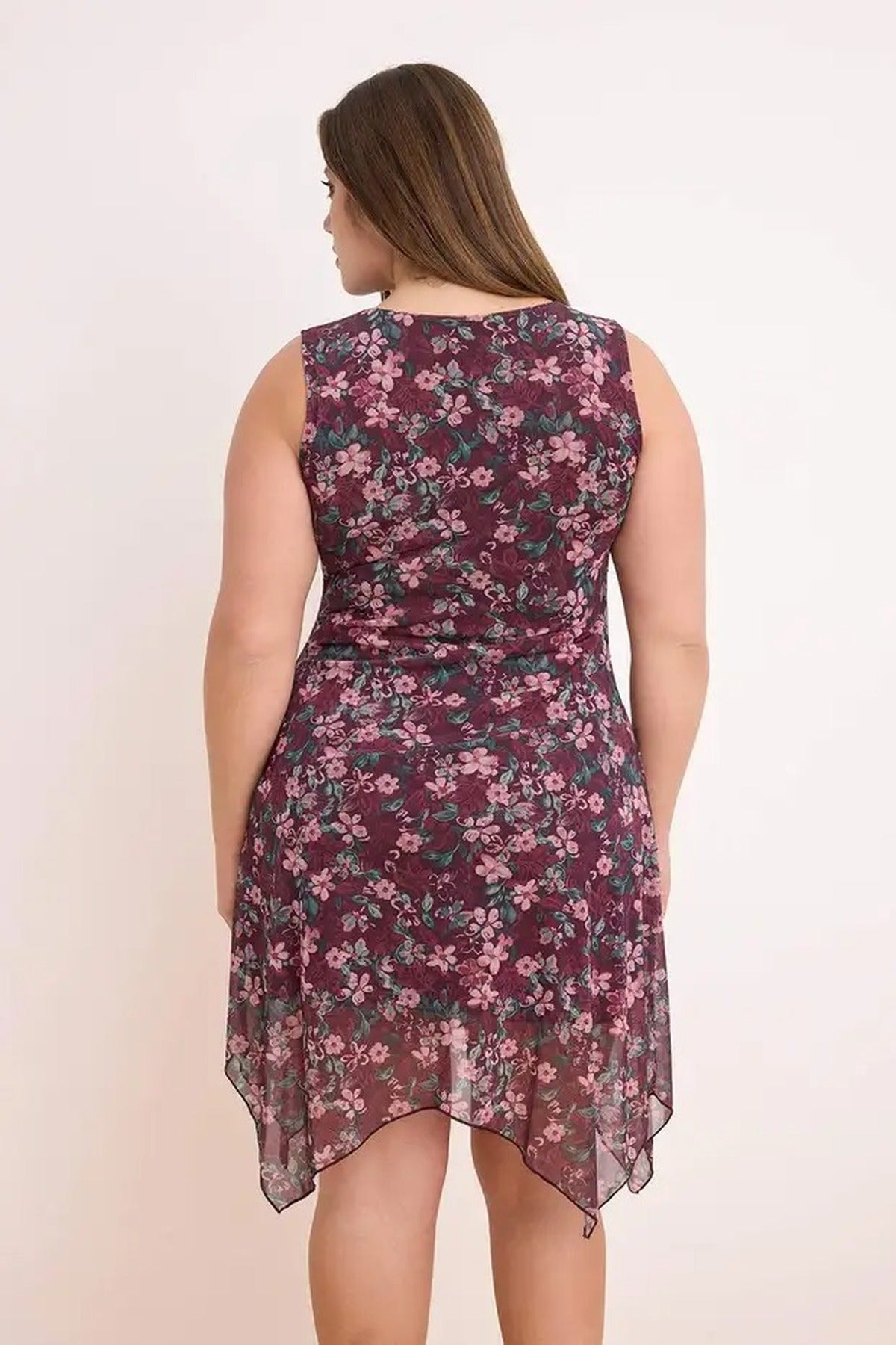 Floral Patterned Tulle Knitted Plus Size Dress