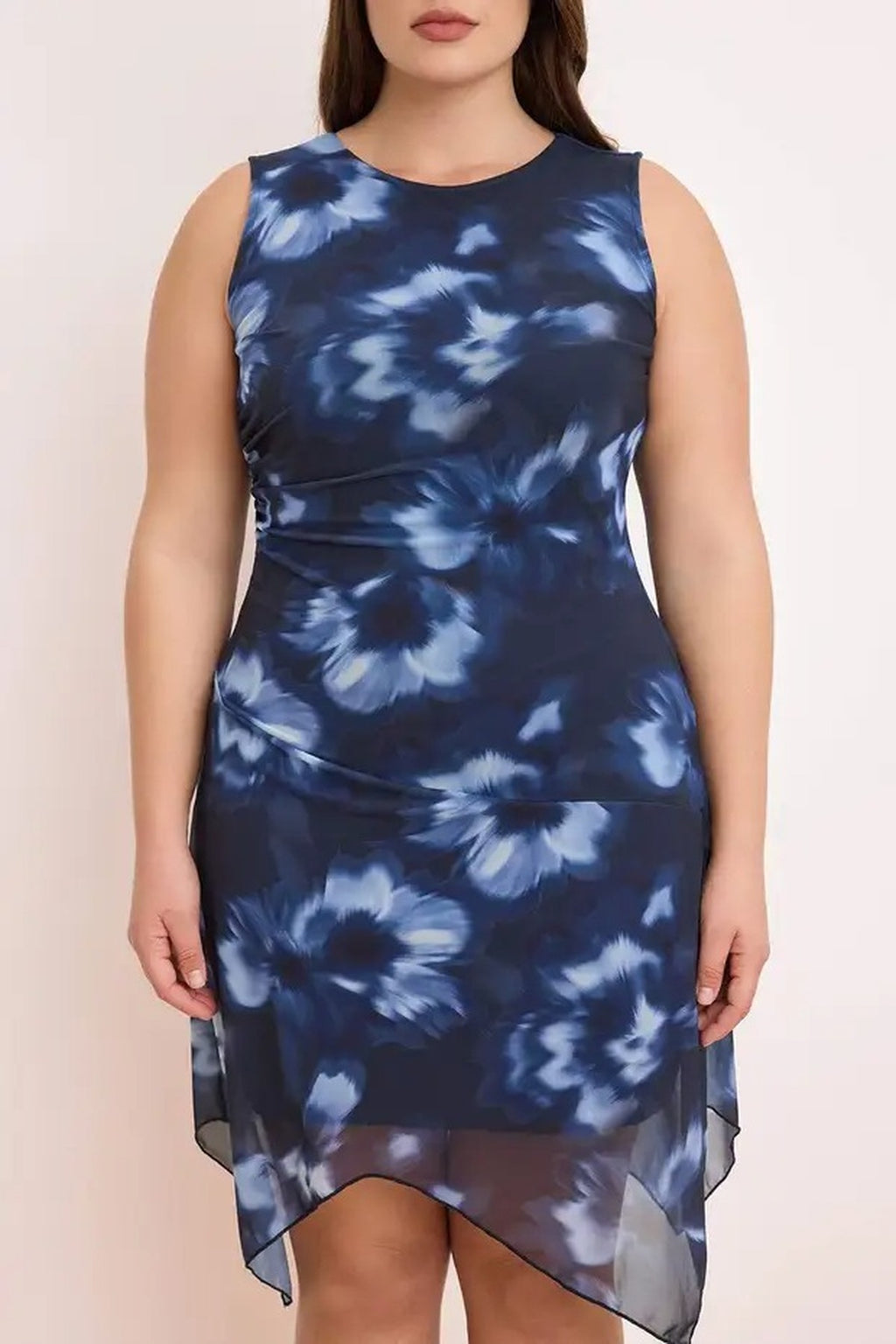 Floral Patterned Tulle Knitted Plus Size Dress