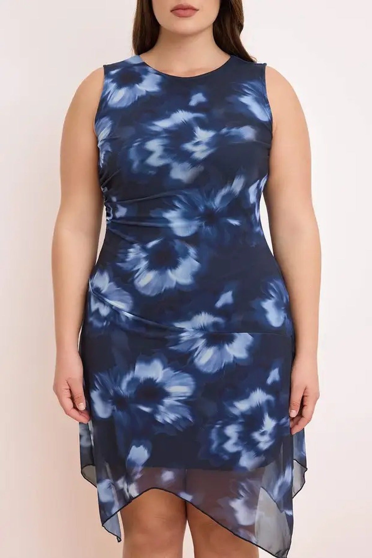 Floral Patterned Tulle Knitted Plus Size Dress