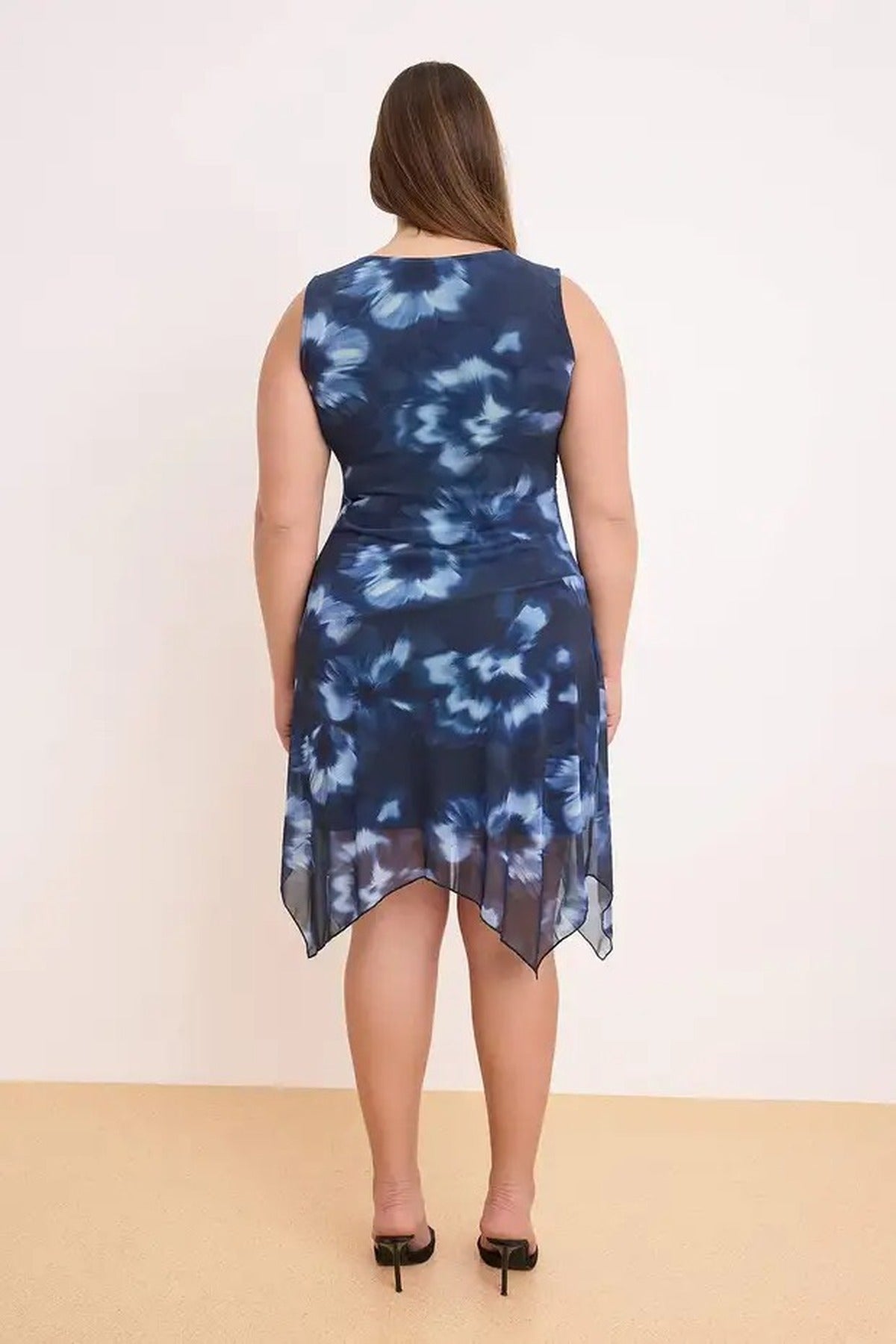 Floral Patterned Tulle Knitted Plus Size Dress