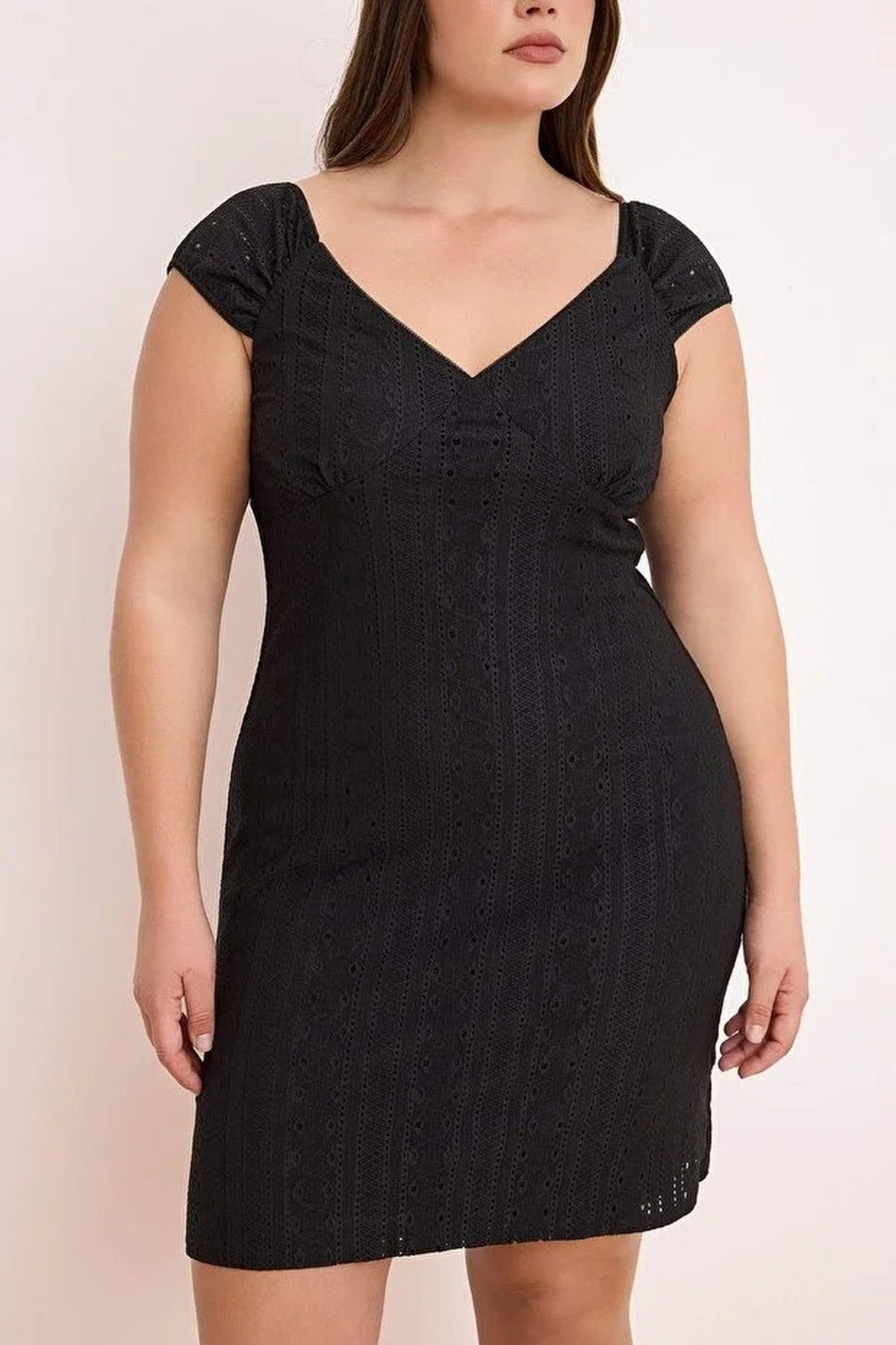 V-Neck A-Line Knitted Plus Size Dress