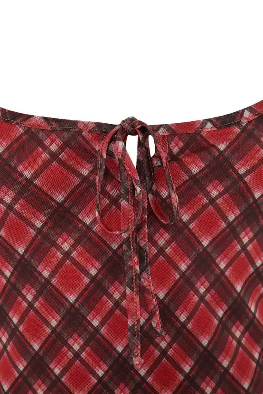 Tie Detail Plaid Tulle Maxi Stretch Knit Plus Size Dress
