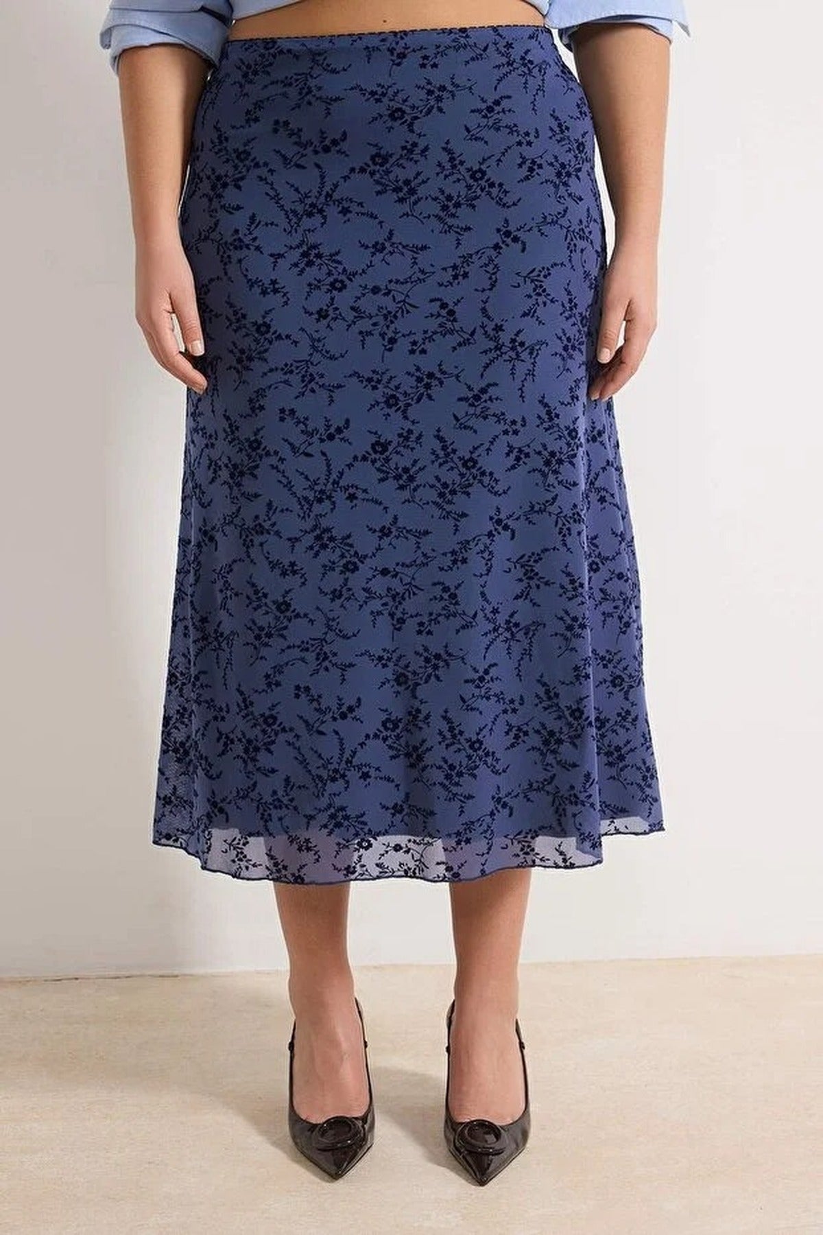 Flocked Knitted Plus Size Skirt