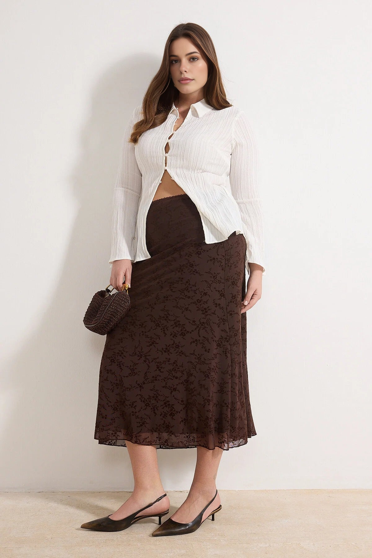 Flocked Knitted Plus Size Skirt