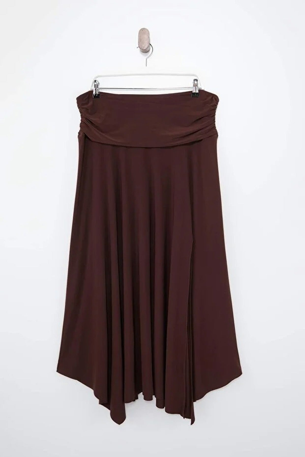 Waist Detail Slit Stretch Knit Maxi Plus Size Skirt