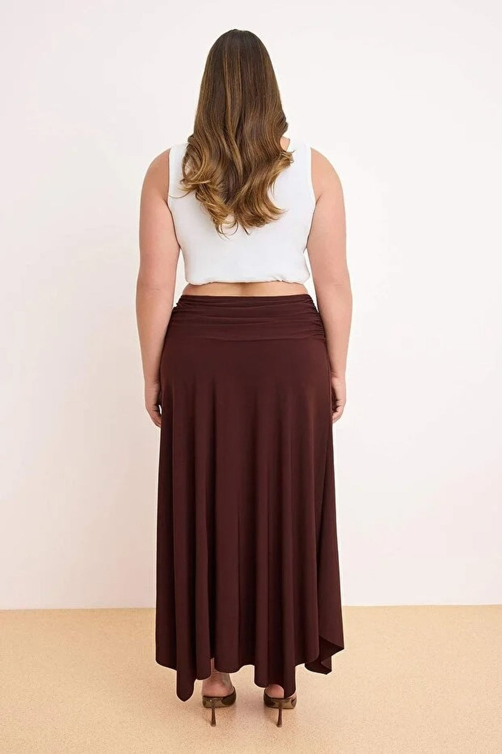 Waist Detail Slit Stretch Knit Maxi Plus Size Skirt