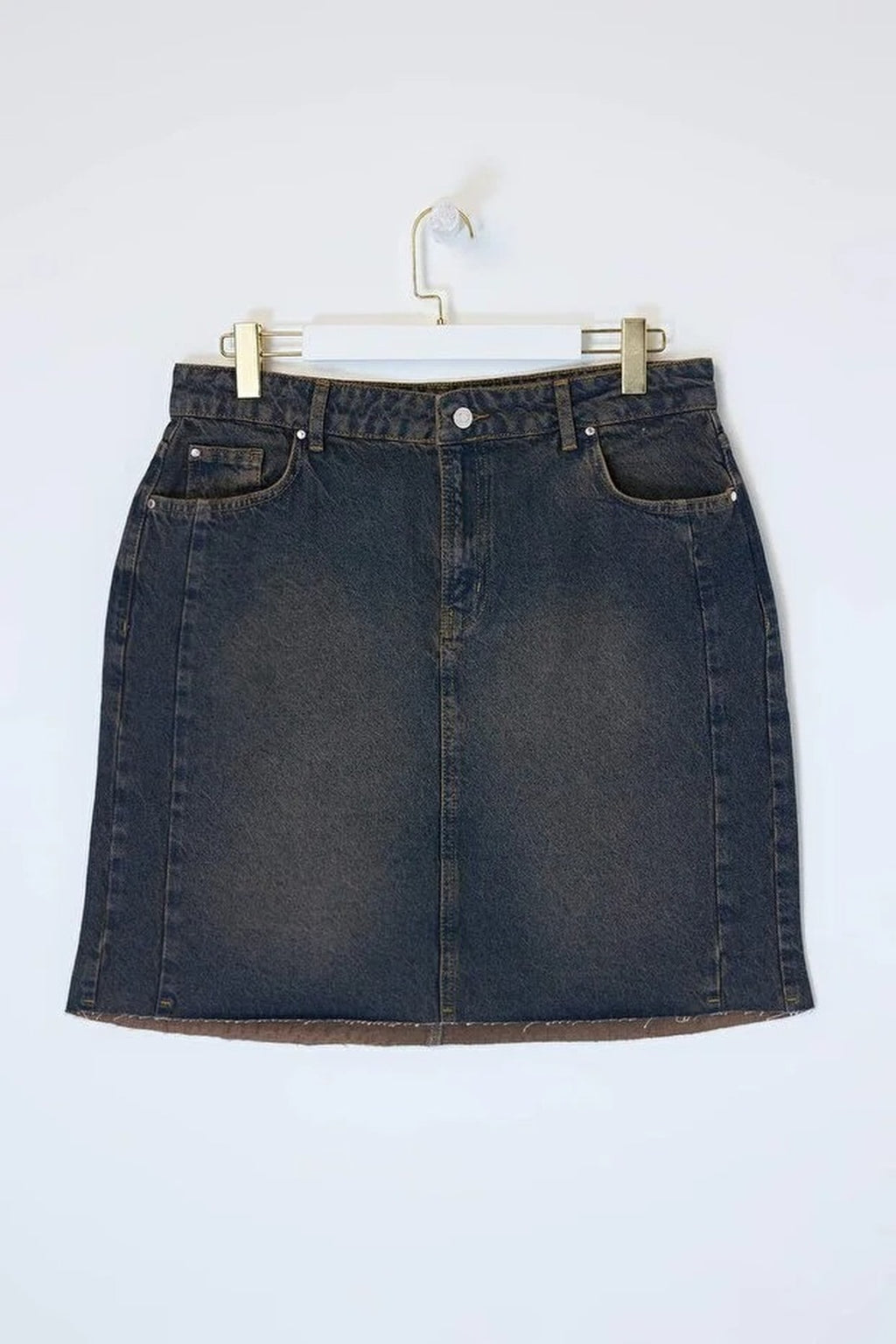 Faded Effect Vintage High Waist Mini 100% Cotton Non-Stretch Denim Skirt