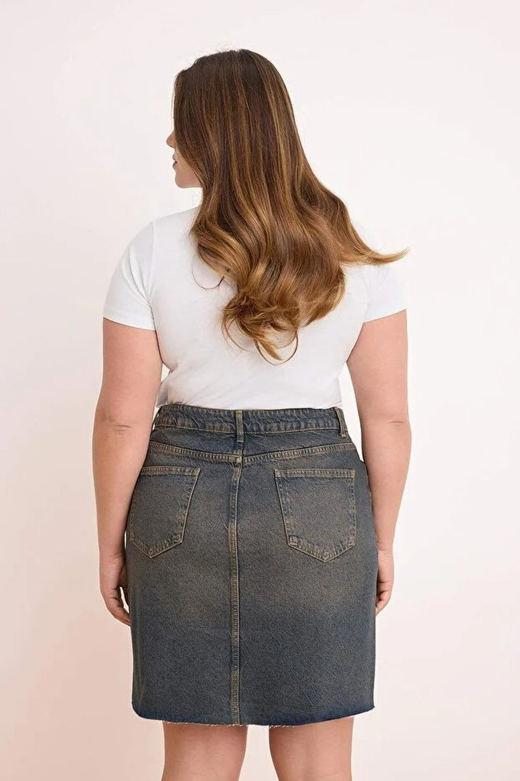 Faded Effect Vintage High Waist Mini 100% Cotton Non-Stretch Denim Skirt