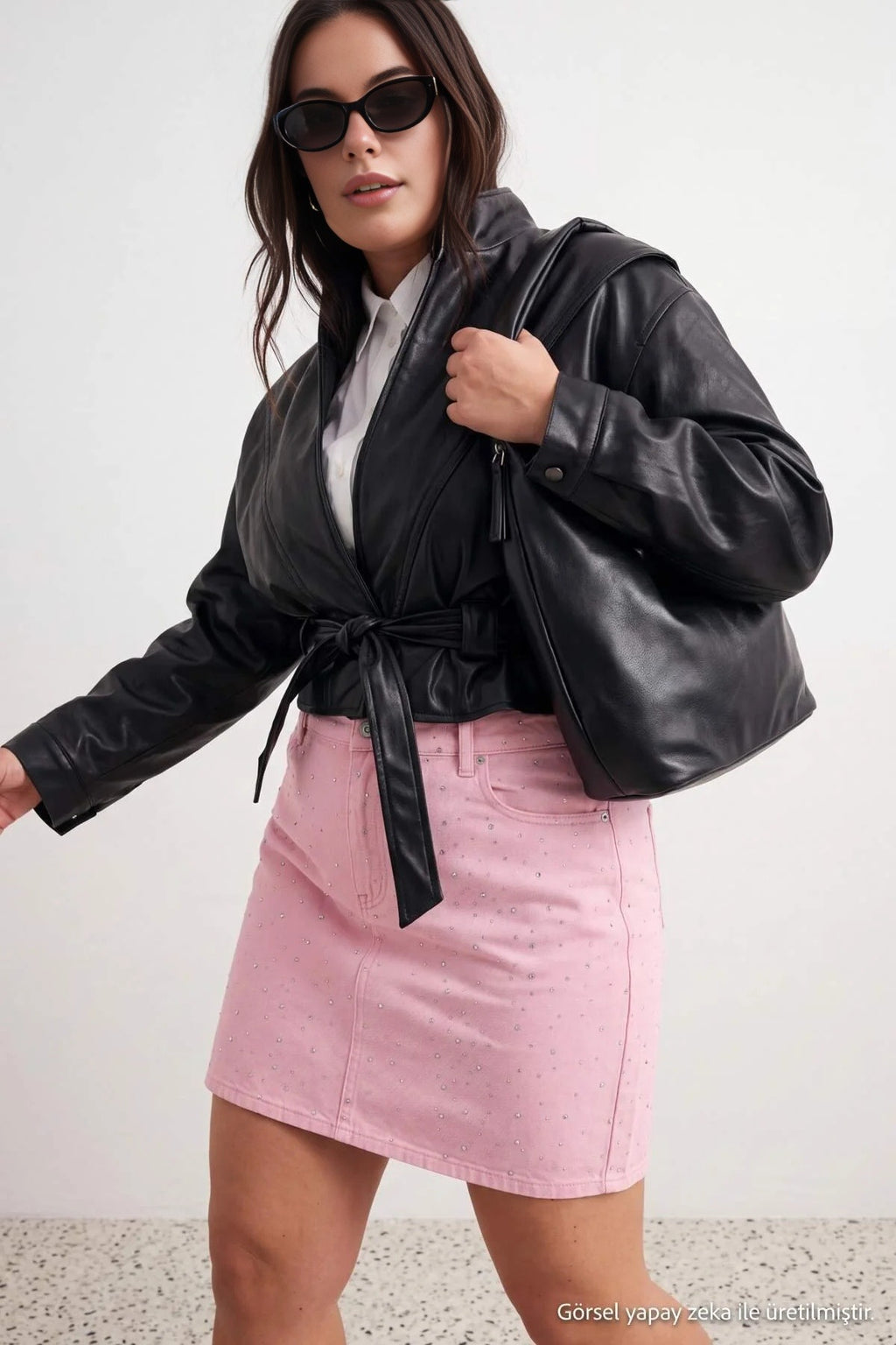 High Waist Embellished Denim Mini Skirt