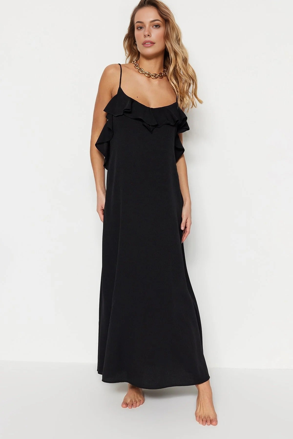 Woven Ruffled Beach Midi Dress