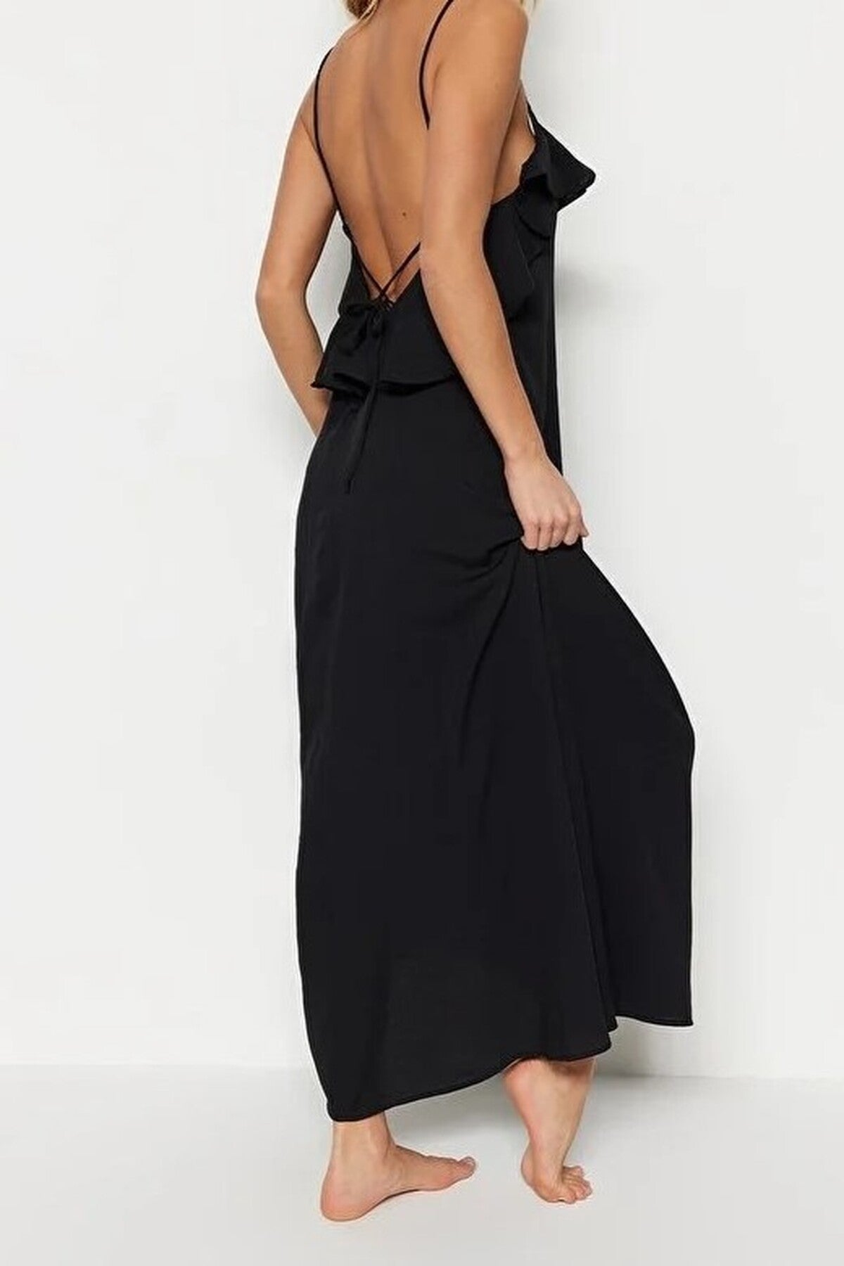 Woven Ruffled Beach Midi Dress