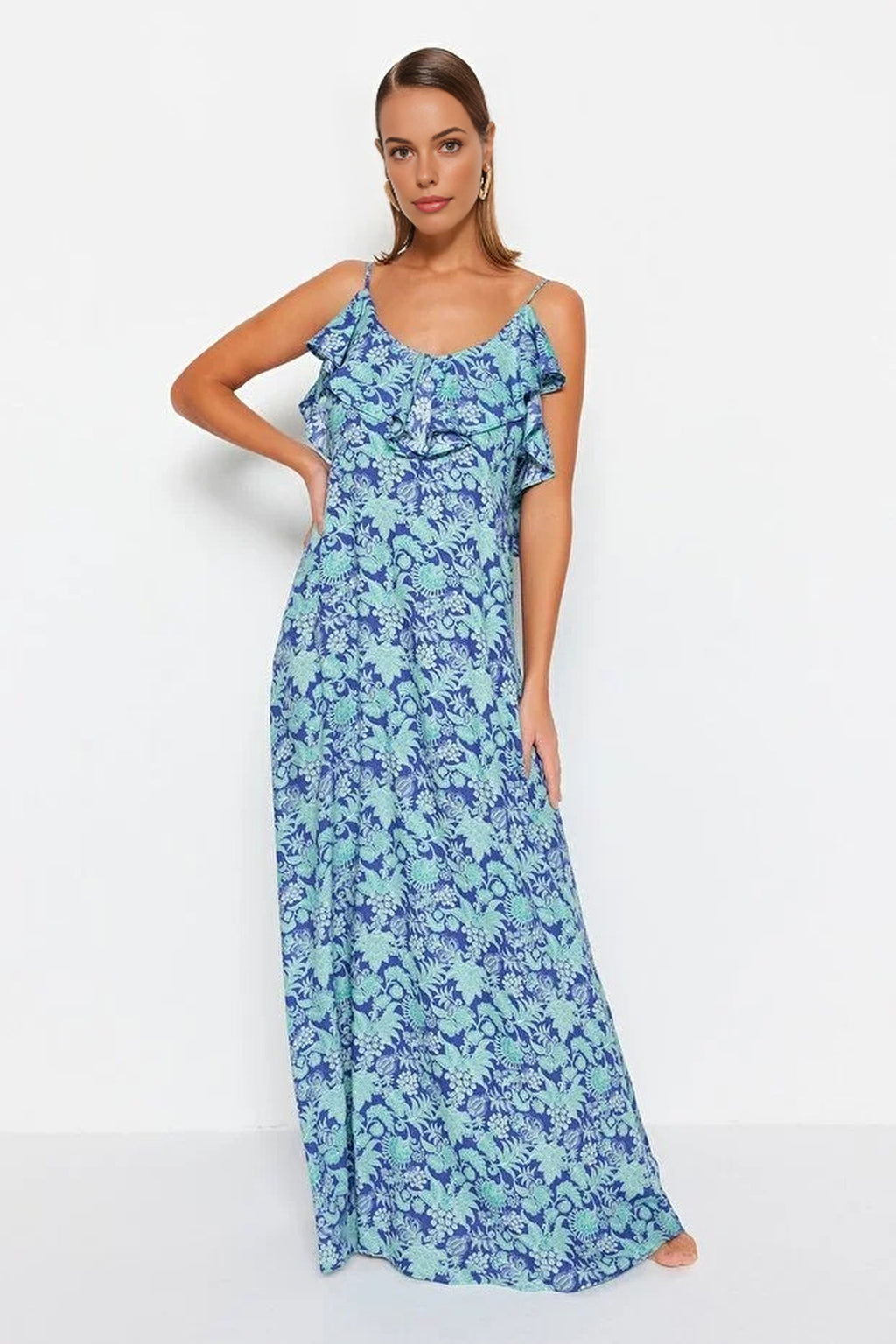 Woven Ruffled Beach Midi Dress